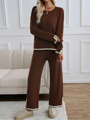 Colorblock Striped Trim Loose Knitted Pant Sets