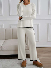 Colorblock Striped Trim Loose Knitted Pant Sets