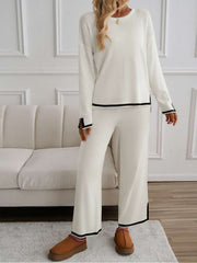 Colorblock Striped Trim Loose Knitted Pant Sets