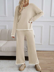 Colorblock Striped Trim Loose Knitted Pant Sets