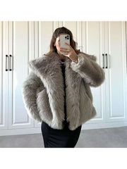 Fake Fur Lapel Baggy Winter Short Coats