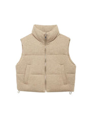 Funky Pure Color Quilted Stand Collar Down Waistcoats