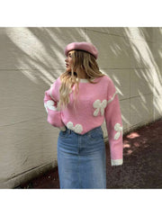 Adorable Bow Embroidery Long Sleeve Sweater