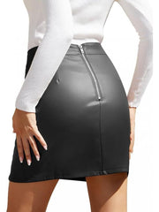 Patchwork PU Split Hem Pencil Skirts