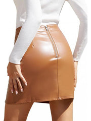 Patchwork PU Split Hem Pencil Skirts