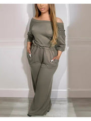 Off Shoulder Loose Wide Leg Jumpsuits