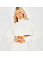 Lambwool Fluff Mock Neck Cropped Pant Sets