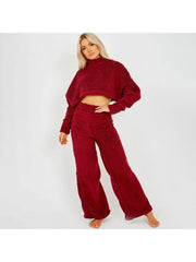 Lambwool Fluff Mock Neck Cropped Pant Sets