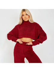 Lambwool Fluff Mock Neck Cropped Pant Sets