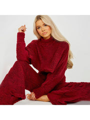 Lambwool Fluff Mock Neck Cropped Pant Sets