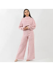 Lambwool Fluff Mock Neck Cropped Pant Sets