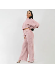 Lambwool Fluff Mock Neck Cropped Pant Sets