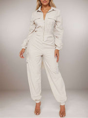 Cargo Multi Pocket Zipper Lapel Jumpsuits