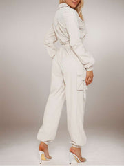 Cargo Multi Pocket Zipper Lapel Jumpsuits