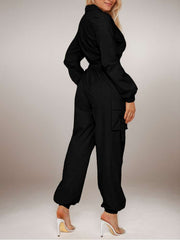 Cargo Multi Pocket Zipper Lapel Jumpsuits