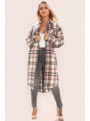 Colorblock Plaid Print Lapel Long Shirt