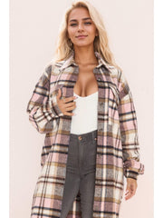 Colorblock Plaid Print Lapel Long Shirt