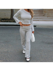 Solid Color One-shoulder Baggy Pant Sets