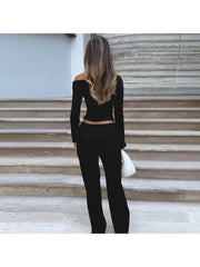 Solid Color One-shoulder Baggy Pant Sets