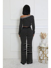 Colorblock Striped Cropped Pant Sets