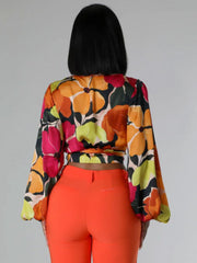 Colorblock Floral Bandage Cropped Shirt