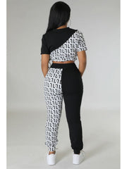 Colorblock Print Cropped Pant Sets