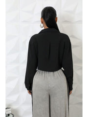 Plain Flap Pockets Lapel Cropped Shirt