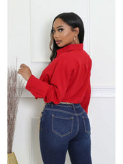 Plain Flap Pockets Lapel Cropped Shirt