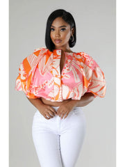 Colorblock Printed Loose Cropped Blouses