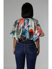 Colorblock Printed Loose Cropped Blouses