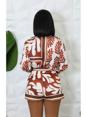 Contrast Color Print Shirt Short Sets