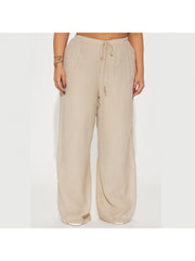 Lace Up Pure Color High Rise Wide Leg Pants