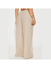 Lace Up Pure Color High Rise Wide Leg Pants