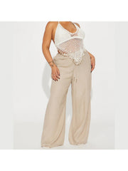 Lace Up Pure Color High Rise Wide Leg Pants