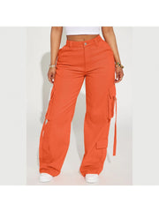 Solid Color Mid-rise Cargo Pants