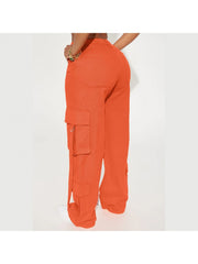 Solid Color Mid-rise Cargo Pants