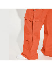 Solid Color Mid-rise Cargo Pants