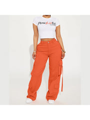 Solid Color Mid-rise Cargo Pants