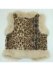 Sexy Leopard Sequins Fur Patchwork Sleeveless 2pcs Pant Sets