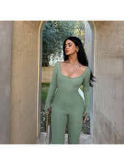 U Neck Long Sleeve High Rise Jumpsuits