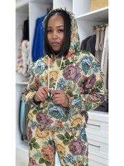 Colorblock Floral Print Tassel Loose Hoodies