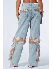 Fluff Cargo Pocket Denim Wide Leg Jeans