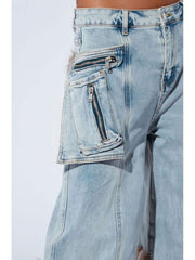 Fluff Cargo Pocket Denim Wide Leg Jeans