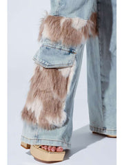 Fluff Cargo Pocket Denim Wide Leg Jeans