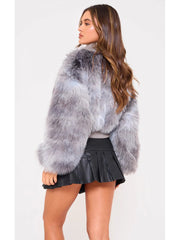 Gradient Lapel Zipper Cropped Faux Fur