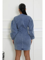 Mineral Washed Chain Patch Denim Mini Dress