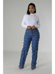 Tie-wrap Denim Patchwork High Rise Jeans