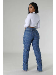 Tie-wrap Denim Patchwork High Rise Jeans