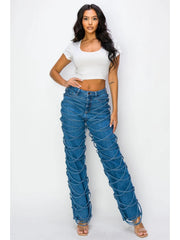 Tie-wrap Denim Patchwork High Rise Jeans