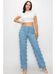 Tie-wrap Denim Patchwork High Rise Jeans